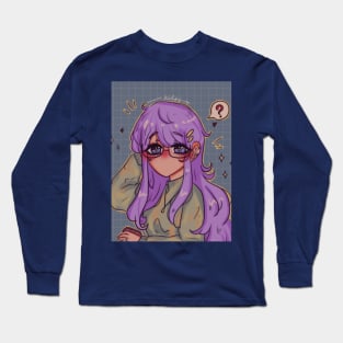 Purple anime girl with cup of coffee Long Sleeve T-Shirt